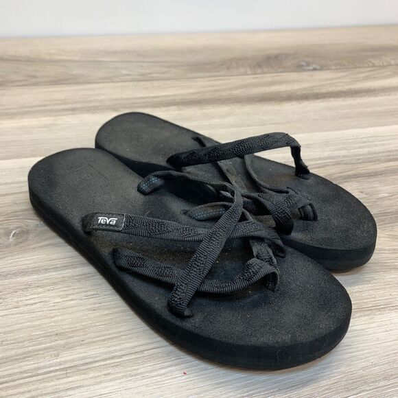 Teva Shoes - Teva Women's Flip Flops Olowahu Strappy Thongs Sandals S/N 6840 Black Size 7